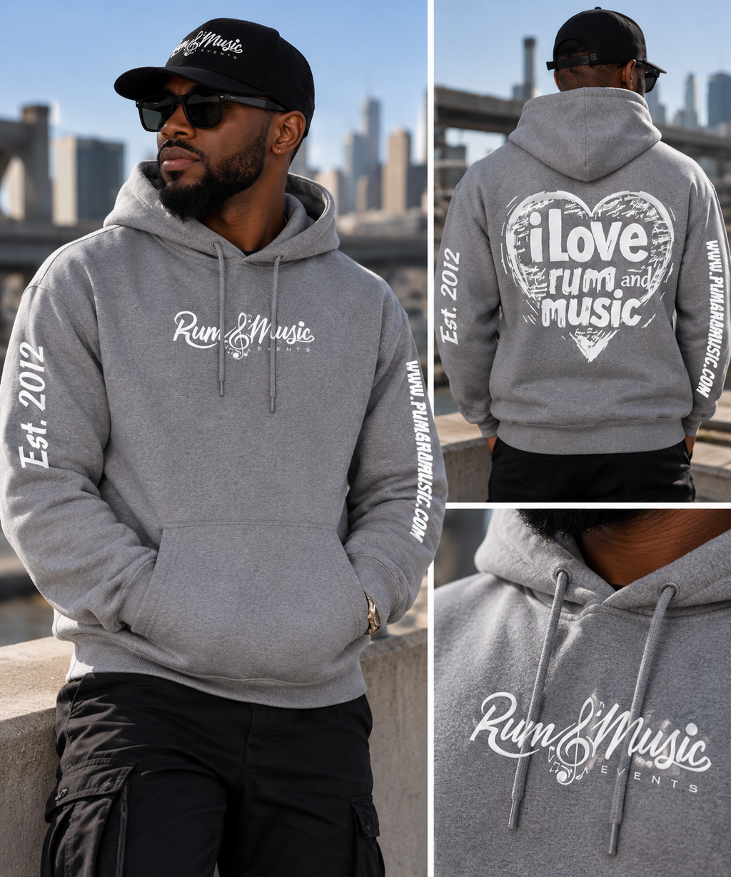 I LOVE RUM AND MUSIC Hoodie - Grey/white