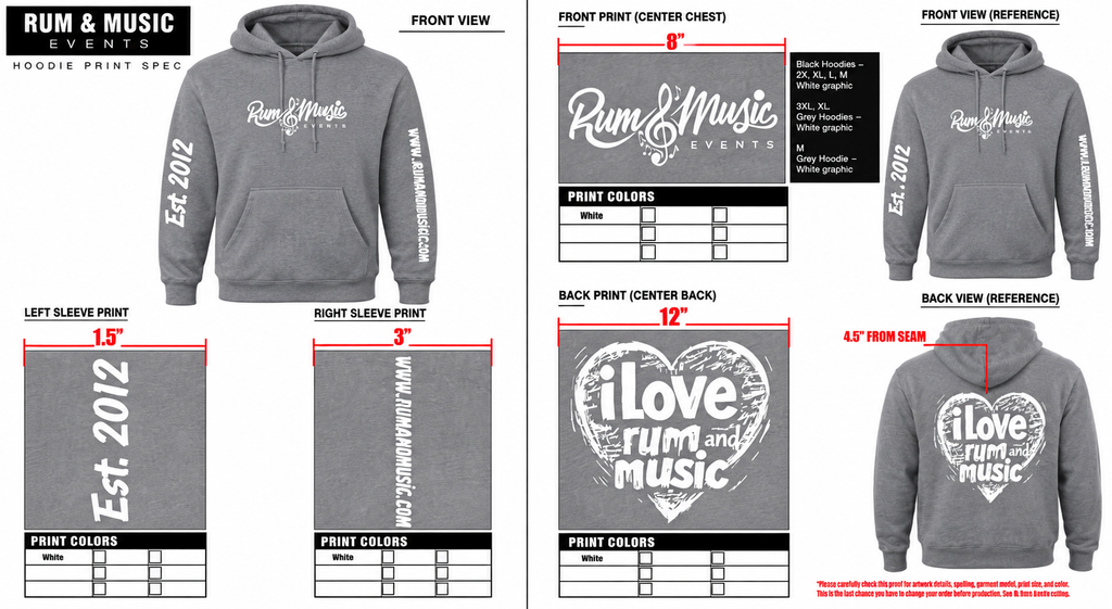 I LOVE RUM AND MUSIC Hoodie - Grey/white