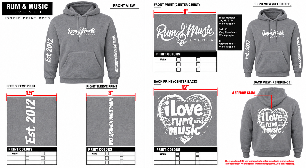 I LOVE RUM AND MUSIC Hoodie - Grey/white
