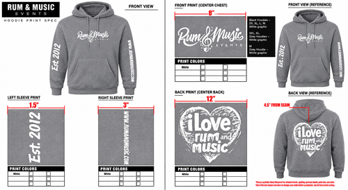 I LOVE RUM AND MUSIC Hoodie - Grey/white