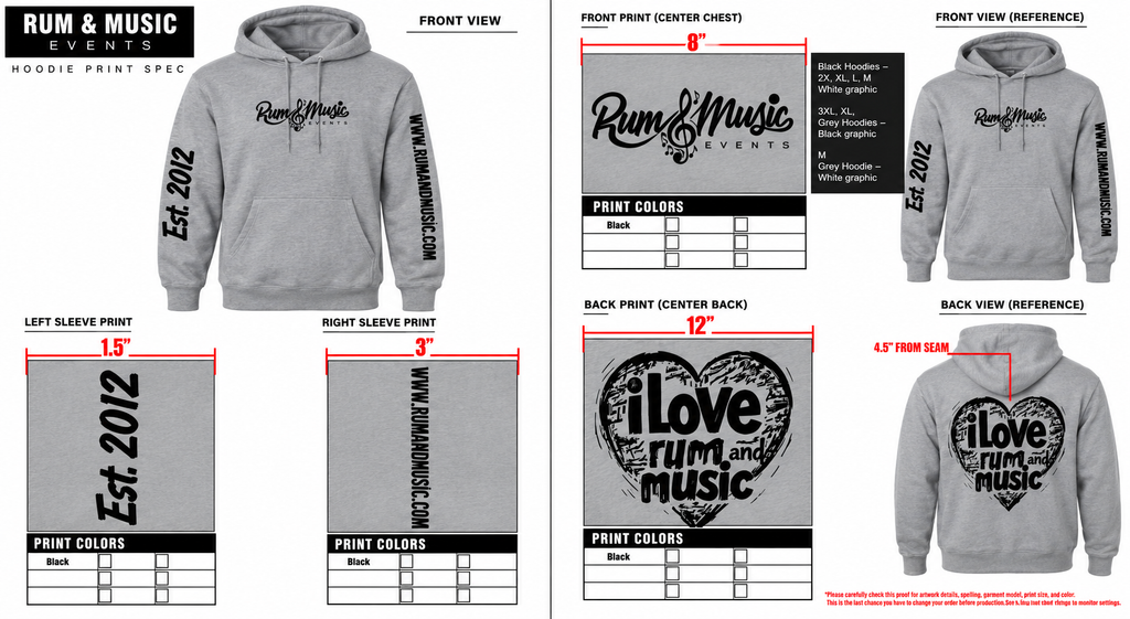 I LOVE RUM AND MUSIC Hoodie - Grey/Black
